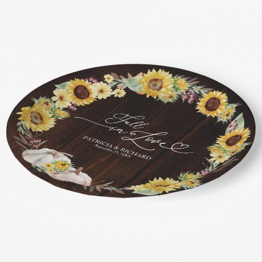 Herfst in Liefde Zonnebloem Pompoen bruiloft Papieren Bordje (Gekanteld)