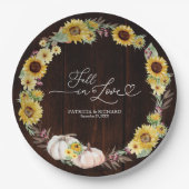 Herfst in Liefde Zonnebloem Pompoen bruiloft Papieren Bordje (Voorkant)