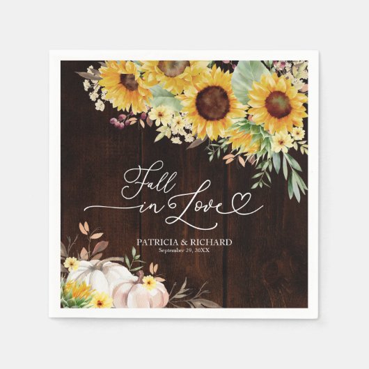 Herfst in Liefde Zonnebloem Pompoen bruiloft Servet (Voorkant)