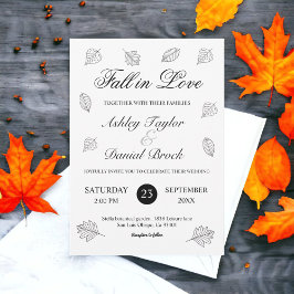 Herfst in liefde zwart en wit bladeren herfstbruil kaart