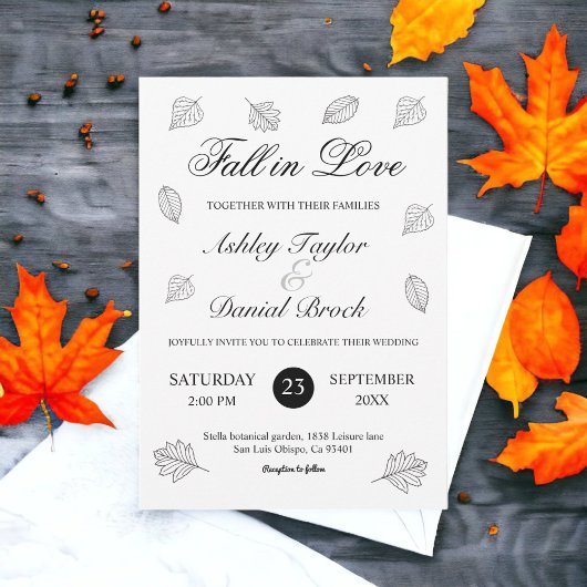 Herfst in liefde zwart en wit bladeren herfstbruil kaart