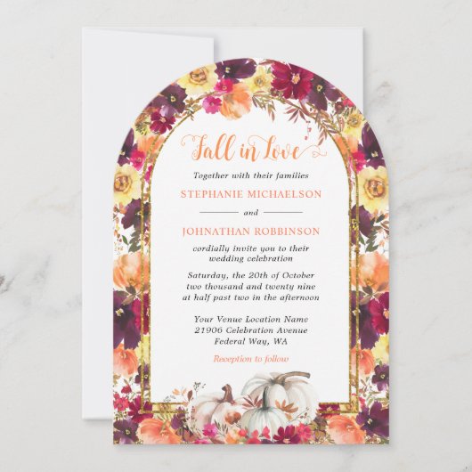 Herfst in liefdesherfst Floral Gold Arch Wedding Kaart (Voorkant)