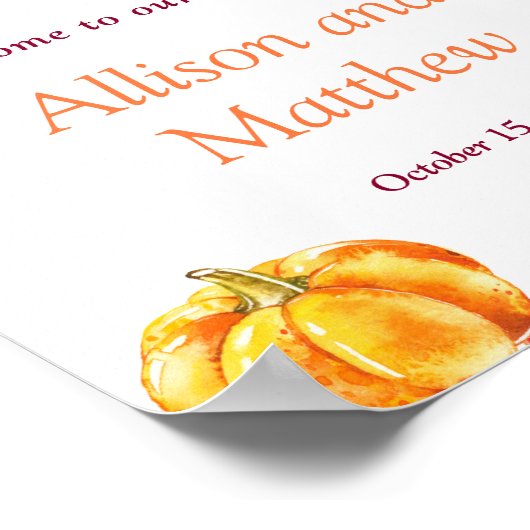 Herfst in liefdesherfst Floral Pumpkin Wedding Sig Poster (Hoek)