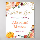 Herfst in liefdesherfst Floral Pumpkin Wedding Sig Poster (Voorkant)