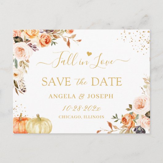 Herfst in liefdesherfst Gold Boho Floral Save the  Briefkaart (Voorkant)