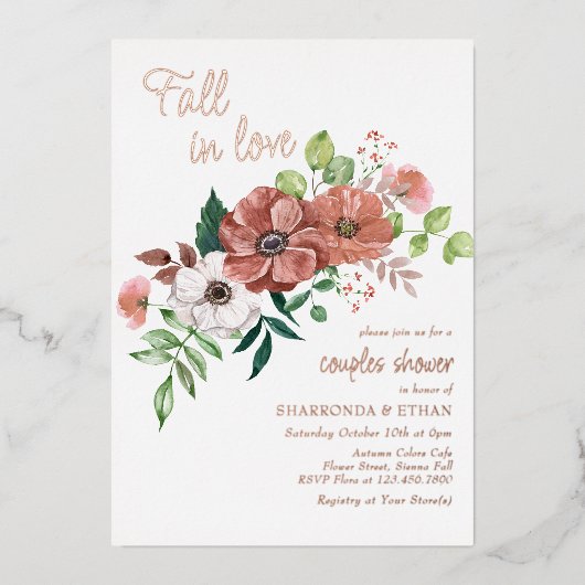 Herfst in liefdesherfst koppels schotelend Roos Go Folie Uitnodiging (Voorkant)