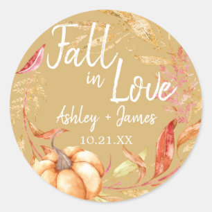 Herfst in liefdesherfst Leaf Yellow Wedding Monogr Ronde Sticker