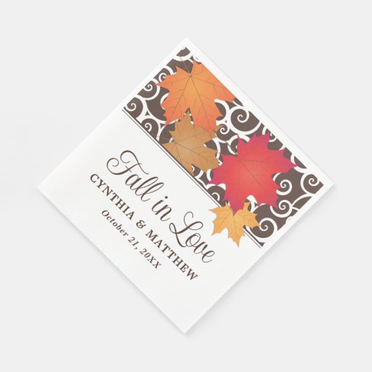 Herfst in liefdesherfst leveert huwelijksmonogram servet (Hoek)