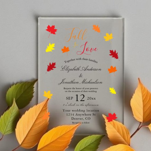 Herfst in liefdesherfst vertrekt bruiloft acryl uitnodigingen