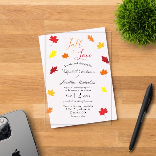 Herfst in liefdesherfst vertrekt bruiloft acryl uitnodigingen (Insitu (Uitnodiging))