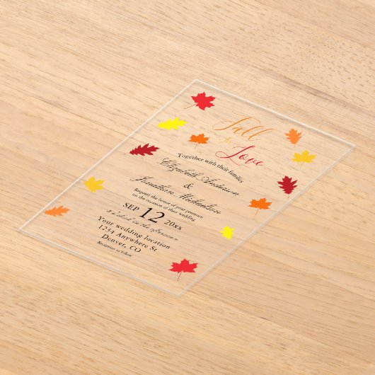 Herfst in liefdesherfst vertrekt bruiloft acryl uitnodigingen (Laagn)
