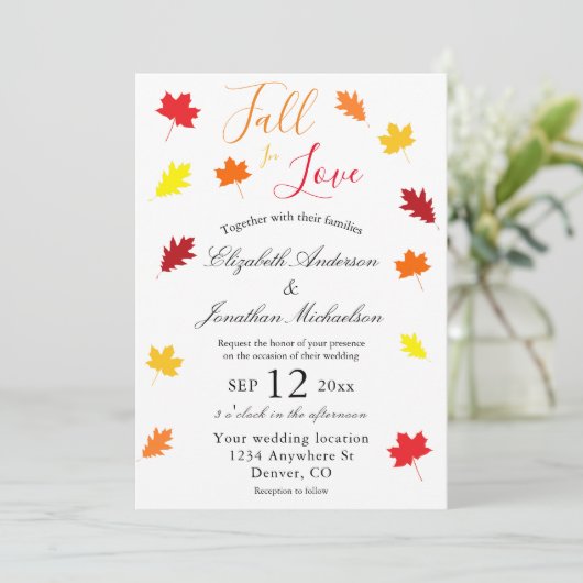 Herfst in liefdesherfst vertrekt bruiloft kaart (Staand voorkant)