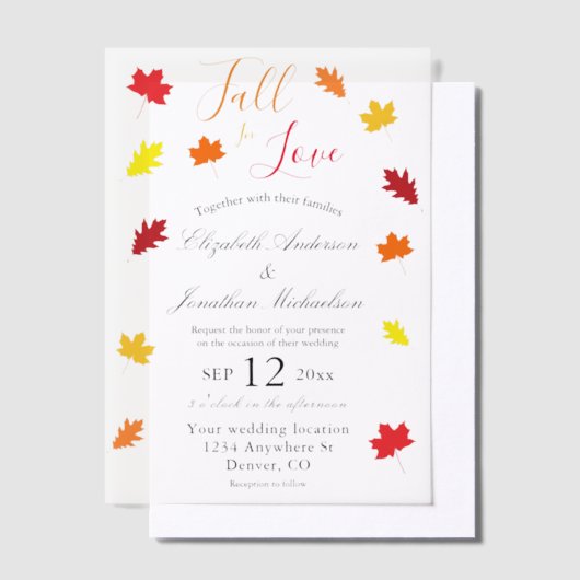 Herfst in liefdesherfst vertrekt bruiloft vellum uitnodigingen (Offset)