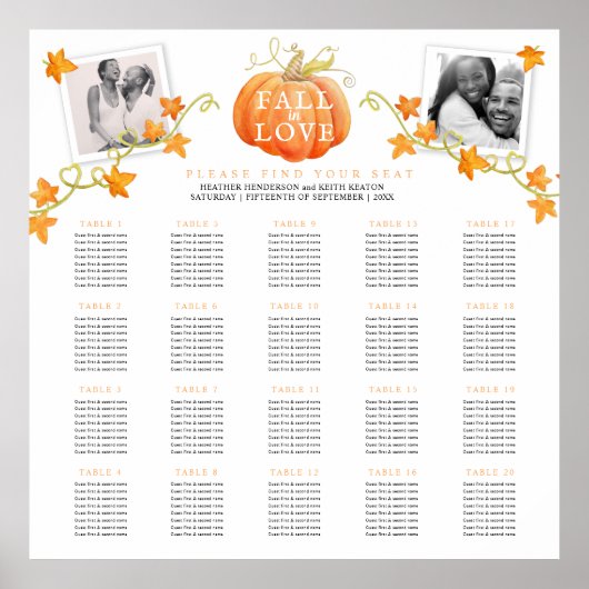 Herfst in liefdespompoen 20 trouwtafels plan poster (Voorkant)