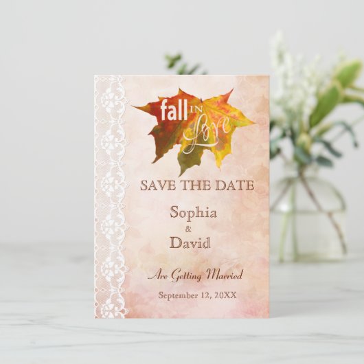 Herfst in liefdesweddenschap BEWAART DE DATUM Save The Date (Staand voorkant)