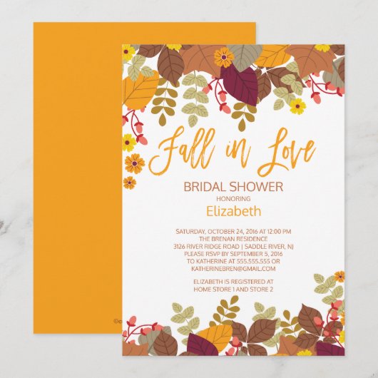 Herfst in Lov Autumn Leaves Bridal Shower Invitati Kaart (Voorkant / Achterkant)
