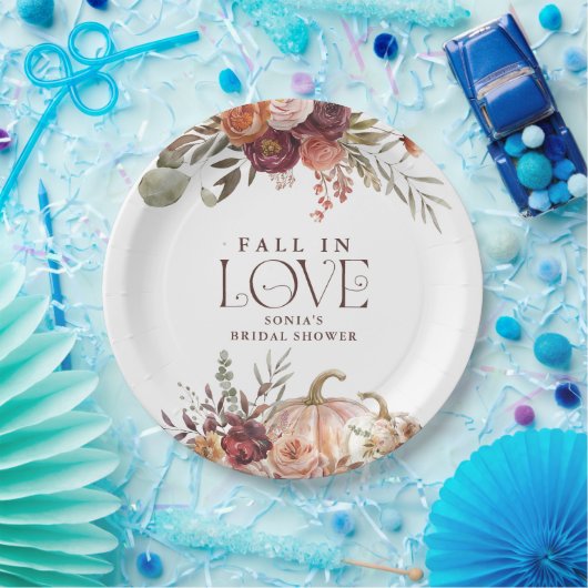 'Herfst In Love' Autumn Blooms Pumpkin Vrijgezelle Papieren Bordje (Feest)