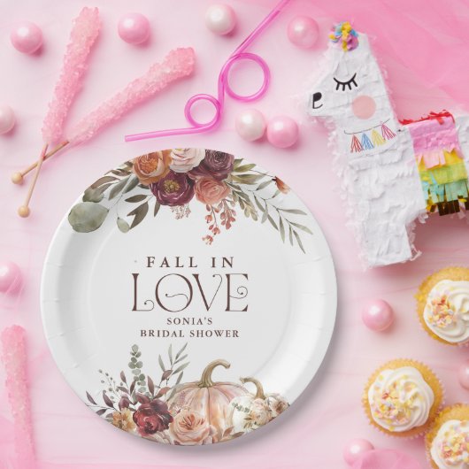 'Herfst In Love' Autumn Blooms Pumpkin Vrijgezelle Papieren Bordje (Feest)