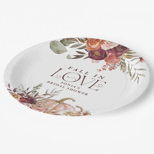 'Herfst In Love' Autumn Blooms Pumpkin Vrijgezelle Papieren Bordje (Gekanteld)