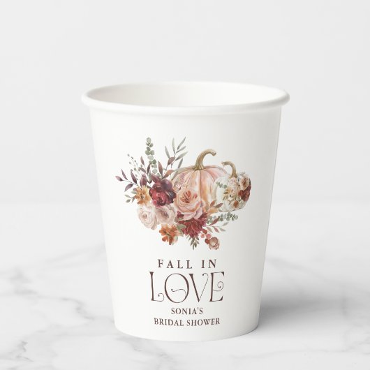 Herfst in Love 'Autumn Blooms Pumpkin Vrijgezellen Papieren Bekers (Achterkant)