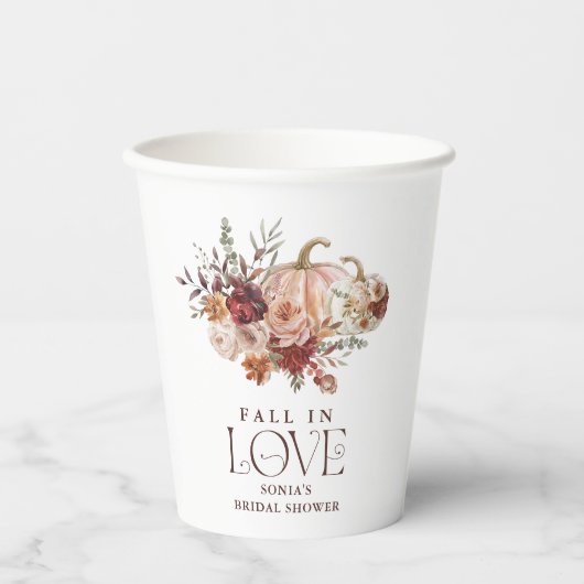 Herfst in Love 'Autumn Blooms Pumpkin Vrijgezellen Papieren Bekers (Voorkant)