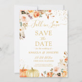 Herfst in Love Autumn Floral Pumpkins Terracotta Save The Date (Voorkant)