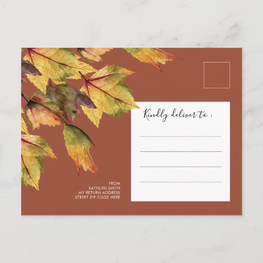 Herfst in Love Autumn Foliage Elegant Verloving Uitnodiging Briefkaart (Achterkant)