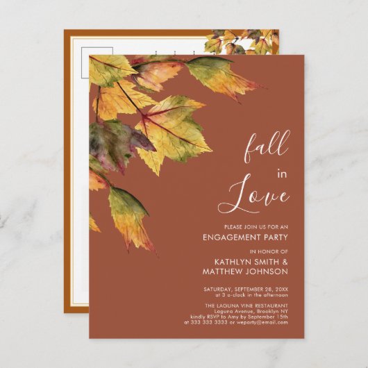 Herfst in Love Autumn Foliage Elegant Verloving Uitnodiging Briefkaart (Voorkant / Achterkant)