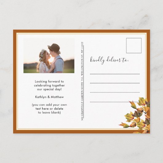 Herfst in Love Autumn Foliage Elegant Verloving Uitnodiging Briefkaart (Achterkant)
