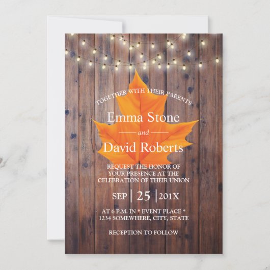 Herfst in Love Autumn Leaf String Lights Wedding Kaart (Voorkant)