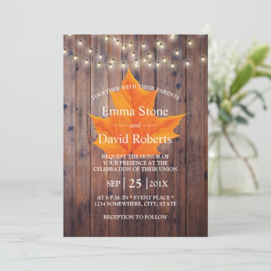 Herfst in Love Autumn Leaf String Lights Wedding Kaart (Staand voorkant)