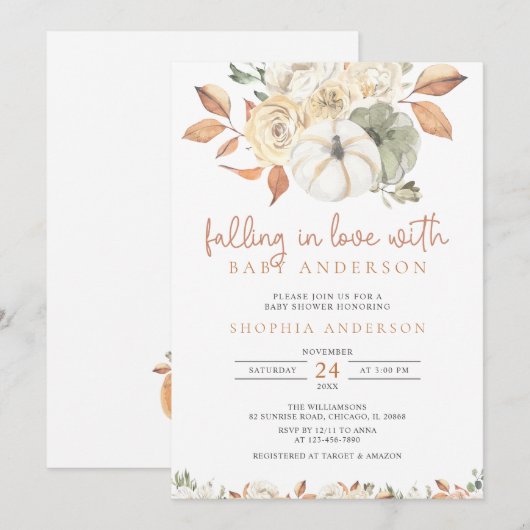 Herfst in Love Autumn Pumpkin Baby shower Uitnodig Kaart (Voorkant / Achterkant)