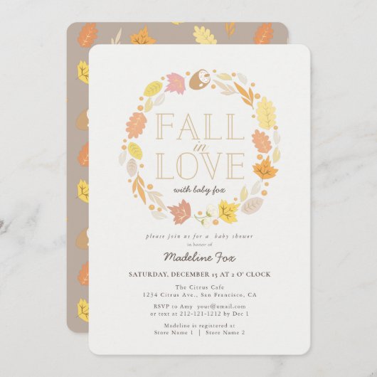 Herfst in Love Autumn Wreath Baby shower Invitatio Kaart (Voorkant / Achterkant)