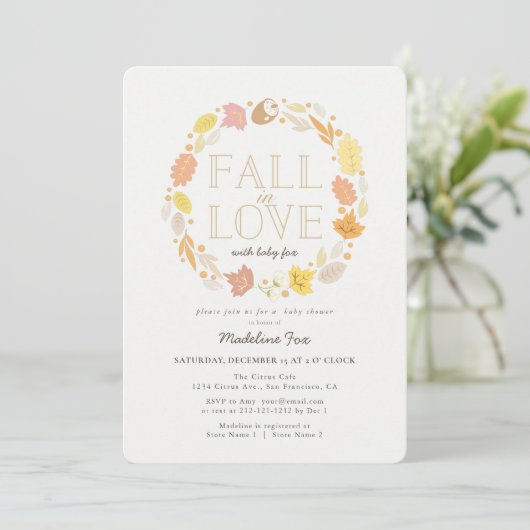 Herfst in Love Autumn Wreath Baby shower Invitatio Kaart (Staand voorkant)