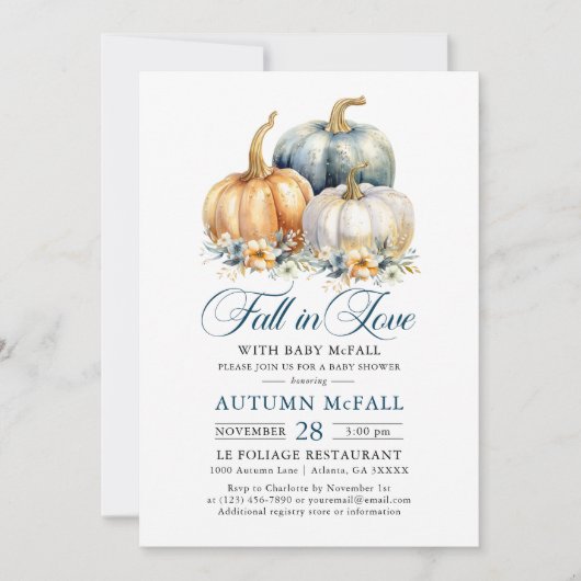 Herfst in Love Baby shower Goudblauwe pompoenen Kaart (Voorkant)