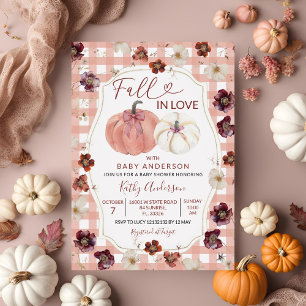 Herfst In Love Bloemen Roze Pompoen Meisje Baby sh Kaart