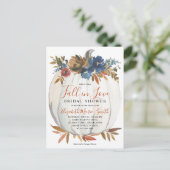 Herfst in Love Blue Floral Pumpkin Vrijgezellenfee Briefkaart (Staand voorkant)
