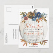 Herfst in Love Blue Floral Pumpkin Vrijgezellenfee Briefkaart (Voorkant / Achterkant)