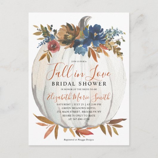 Herfst in Love Blue Floral Pumpkin Vrijgezellenfee Briefkaart (Voorkant)