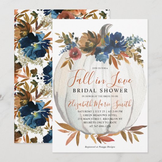 Herfst in Love Blue Floral Pumpkin Vrijgezellenfee Kaart (Voorkant / Achterkant)