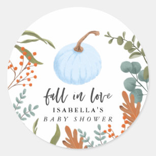 Herfst in Love Blue Pumpkin Autumn Baby shower Ronde Sticker