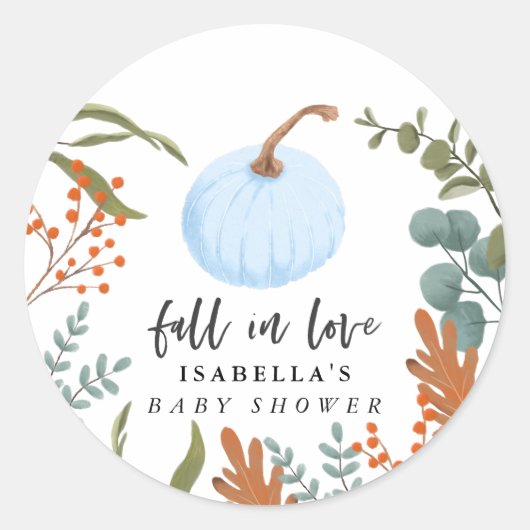 Herfst in Love Blue Pumpkin Autumn Baby shower Ronde Sticker (Voorkant)