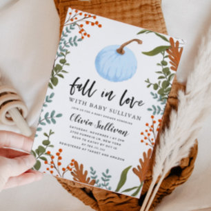 Herfst in Love Blue Pumpkin Baby shower Kaart