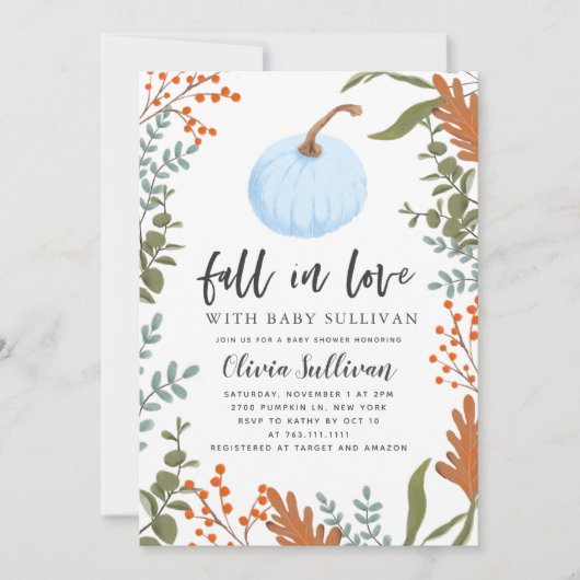 Herfst in Love Blue Pumpkin Baby shower Kaart (Voorkant)