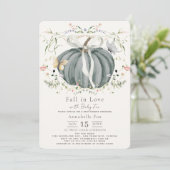 Herfst in Love Blue Pumpkin Wildflower Baby shower Kaart (Staand voorkant)