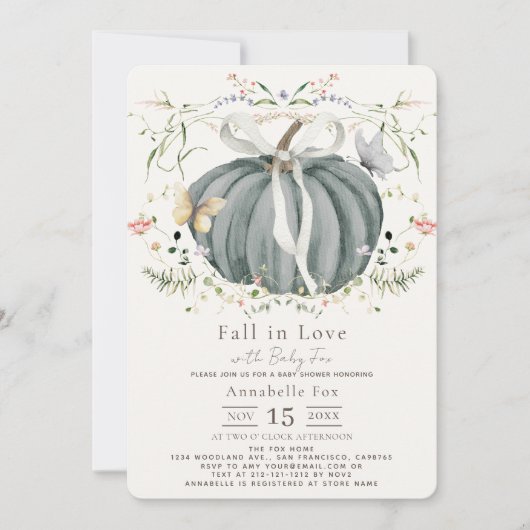 Herfst in Love Blue Pumpkin Wildflower Baby shower Kaart (Voorkant)