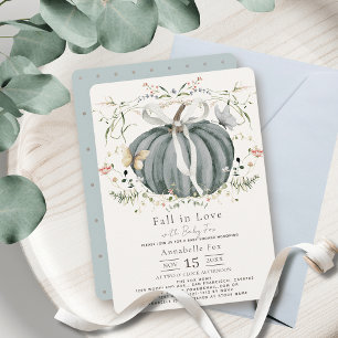 Herfst in Love Blue Pumpkin Wildflower Baby shower Kaart