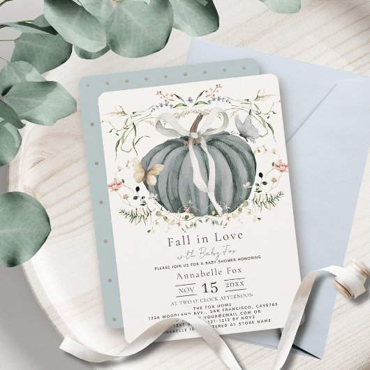 Herfst in Love Blue Pumpkin Wildflower Baby shower Kaart