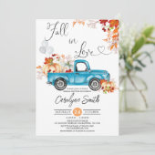 Herfst in Love Blue Truck Pumpkin Vrijgezellenfees Kaart (Staand voorkant)
