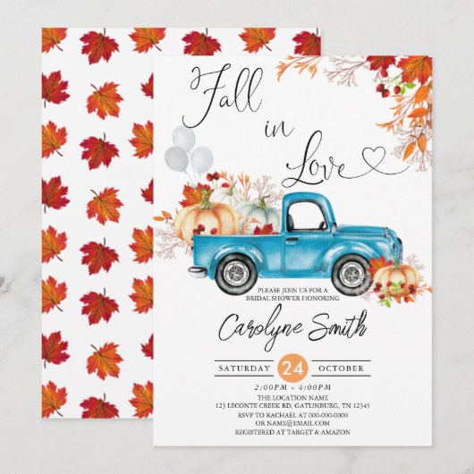 Herfst in Love Blue Truck Pumpkin Vrijgezellenfees Kaart (Voorkant / Achterkant)